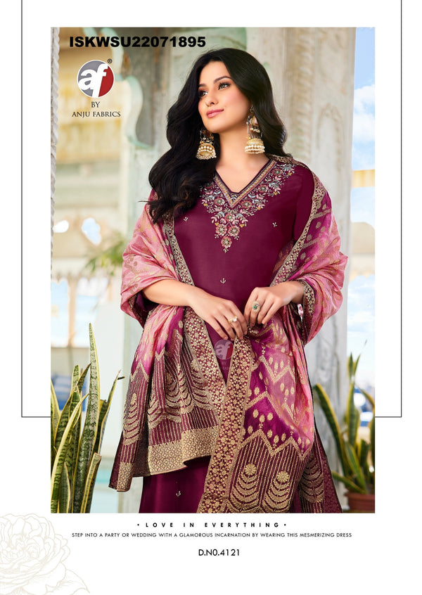 Embroidered Dola Silk Kurti With Silk Pant And Jacquard Dupatta-ISKWSU21071895