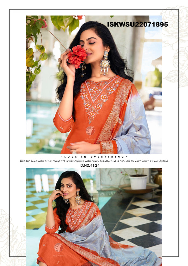 Embroidered Dola Silk Kurti With Silk Pant And Jacquard Dupatta-ISKWSU21071895