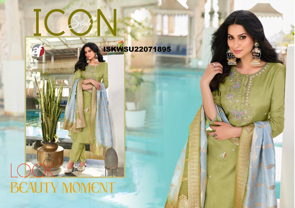 Embroidered Dola Silk Kurti With Silk Pant And Jacquard Dupatta-ISKWSU21071895