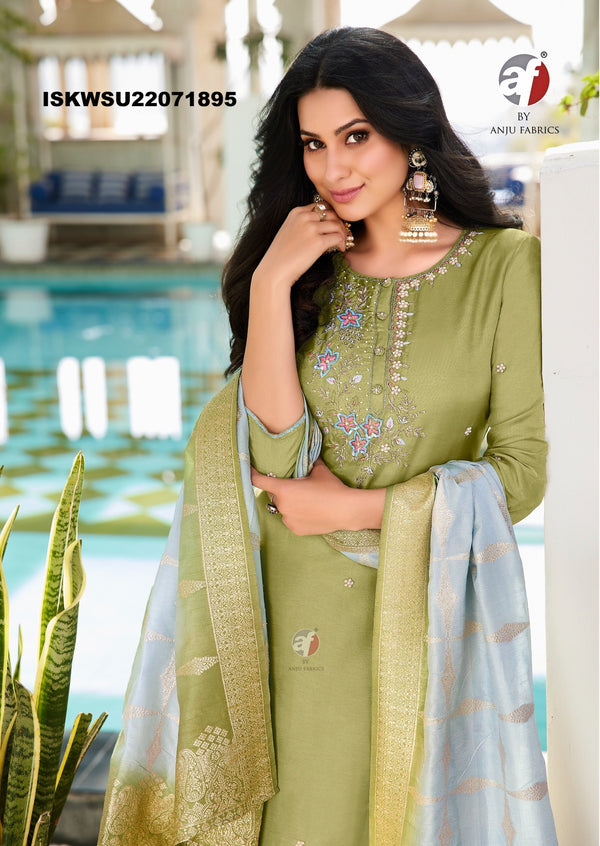 Embroidered Dola Silk Kurti With Silk Pant And Jacquard Dupatta-ISKWSU21071895