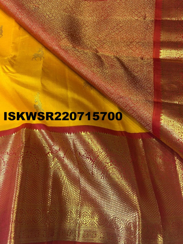 Kanchipuram Handloom Korvai Silk Saree With Contrast Blouse-ISKWSR220715700