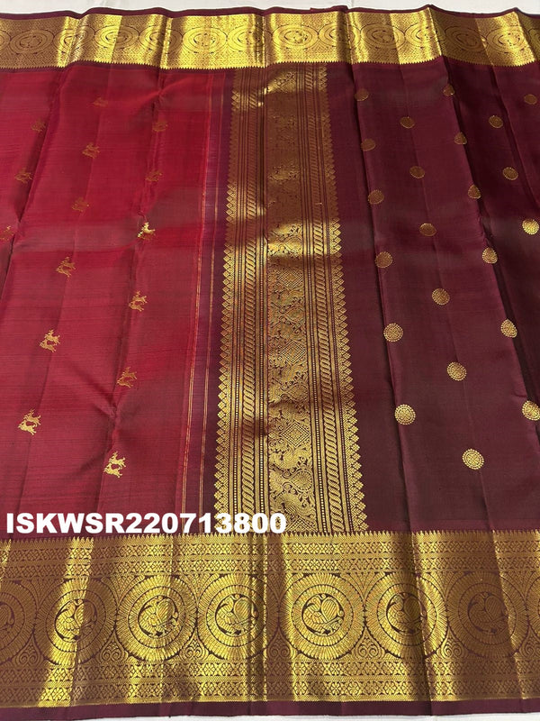 Kanchipuram Handloom Silk Saree With Contrast Blouse-ISKWSR220713800