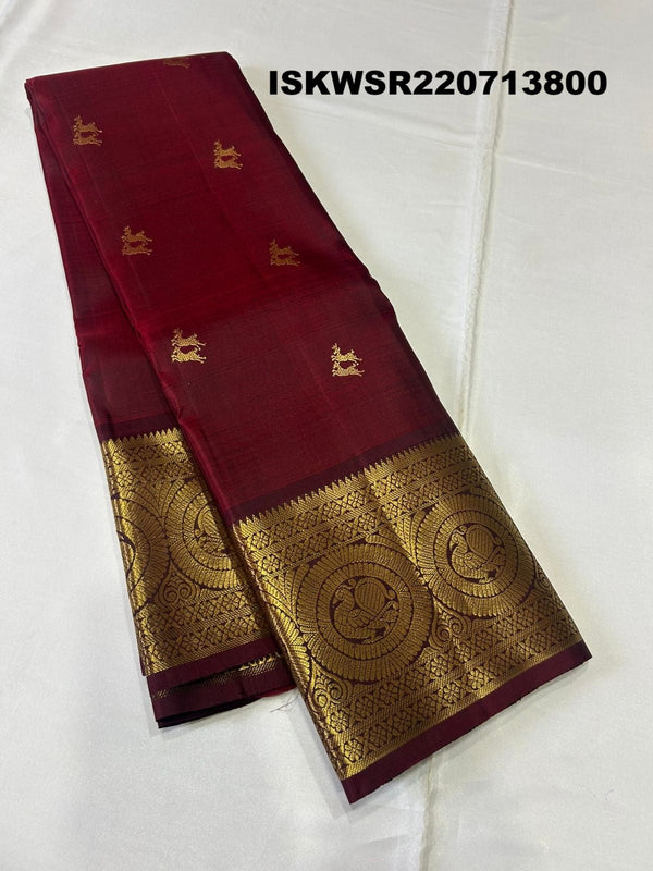 Kanchipuram Handloom Silk Saree With Contrast Blouse-ISKWSR220713800