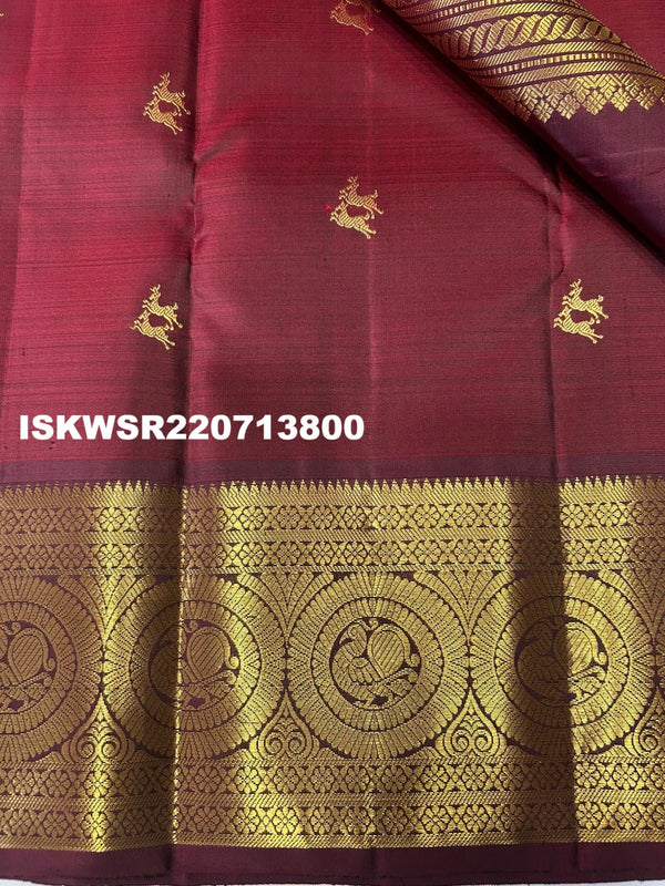 Kanchipuram Handloom Silk Saree With Contrast Blouse-ISKWSR220713800