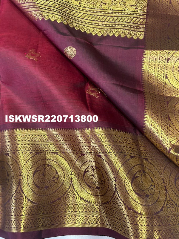 Kanchipuram Handloom Silk Saree With Contrast Blouse-ISKWSR220713800