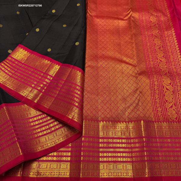 Kanchipuram Handloom Silk Saree With Contrast Blouse-ISKWSR220712790