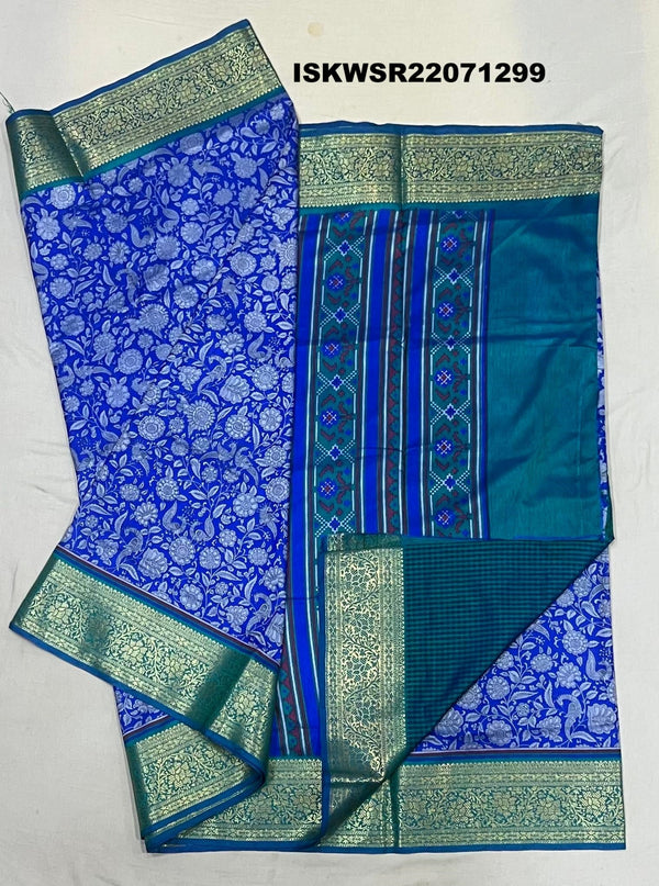 Digital Kalamkari Printed Silk Saree With Contrast Blouse-ISKWSR22071299