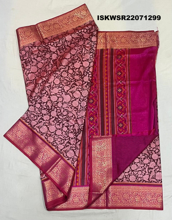 Digital Kalamkari Printed Silk Saree With Contrast Blouse-ISKWSR22071299