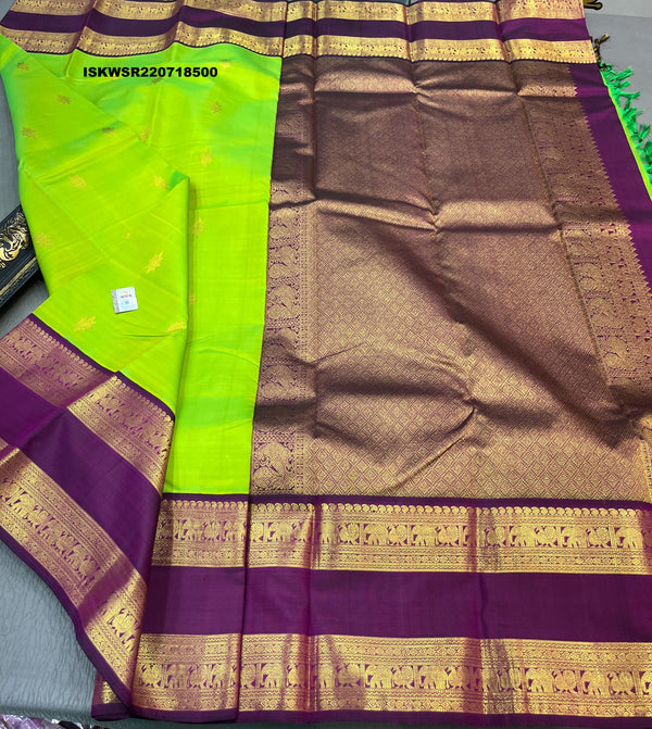 Kanchipuram Handloom Silk Saree With Contrast Blouse-ISKWSR220718500