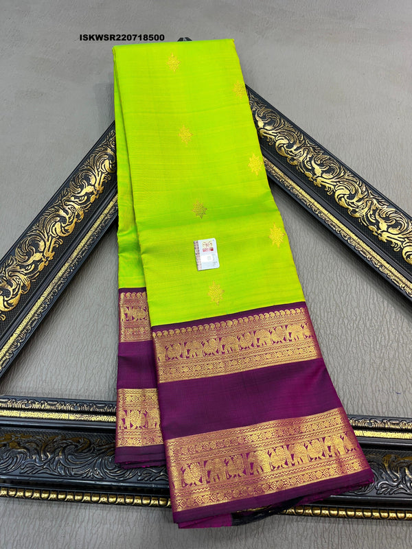 Kanchipuram Handloom Silk Saree With Contrast Blouse-ISKWSR220718500