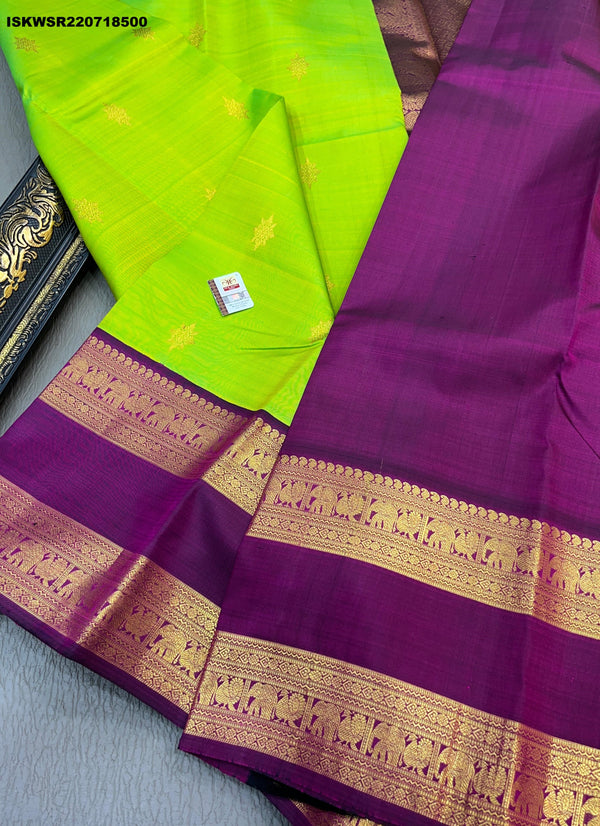 Kanchipuram Handloom Silk Saree With Contrast Blouse-ISKWSR220718500