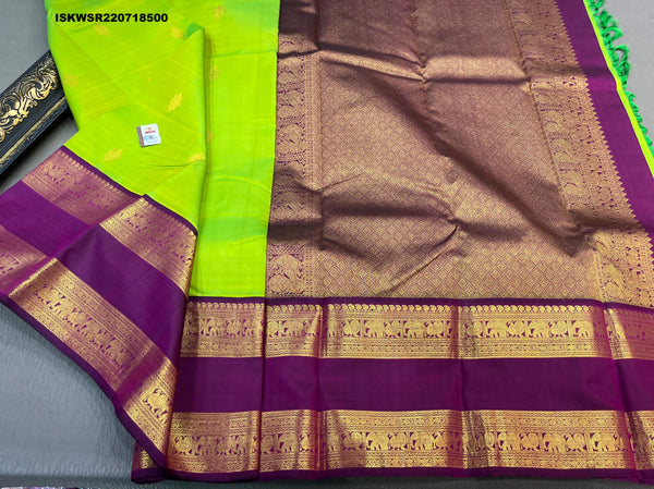 Kanchipuram Handloom Silk Saree With Contrast Blouse-ISKWSR220718500