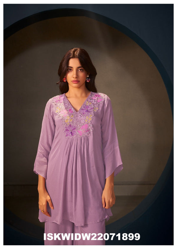 Embroidered Silk Top With Palazzo-ISKWIDW22071899