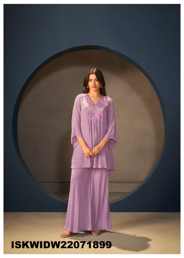 Embroidered Silk Top With Palazzo-ISKWIDW22071899