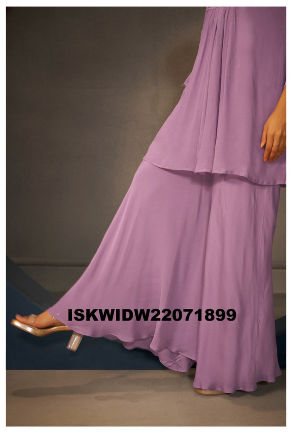 Embroidered Silk Top With Palazzo-ISKWIDW22071899