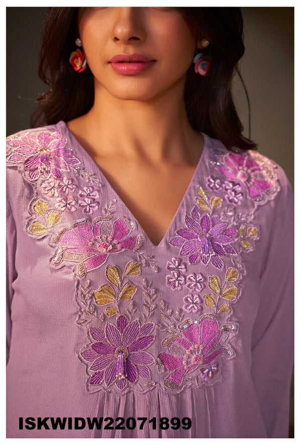 Embroidered Silk Top With Palazzo-ISKWIDW22071899
