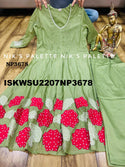 Embroidered Malmal Chanderi A-Line Kurti With Cotton Pant And Dupatta-ISKWSU2207NP3678