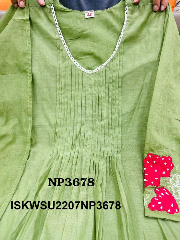 Embroidered Malmal Chanderi A-Line Kurti With Cotton Pant And Dupatta-ISKWSU2207NP3678