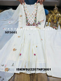 Self Weaved Malmal Cotton A-Line Kurti With Cotton Pant And Hand Printed Chiffon Dupatta-ISKWSU2207NP3661