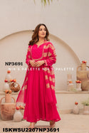 Embroidered Maslin Silk Anarkali Kurti With Pant And Zari Weaved Organza Dupatta-ISKWSU2207NP3691