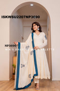 Embroidered Malmal Cotton Anarkali Kurti With Pant And Dupatta-ISKWSU2207NP3690