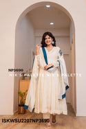 Embroidered Malmal Cotton Anarkali Kurti With Pant And Dupatta-ISKWSU2207NP3690