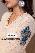 Embroidered Malmal Cotton Anarkali Kurti With Pant And Dupatta-ISKWSU2207NP3690