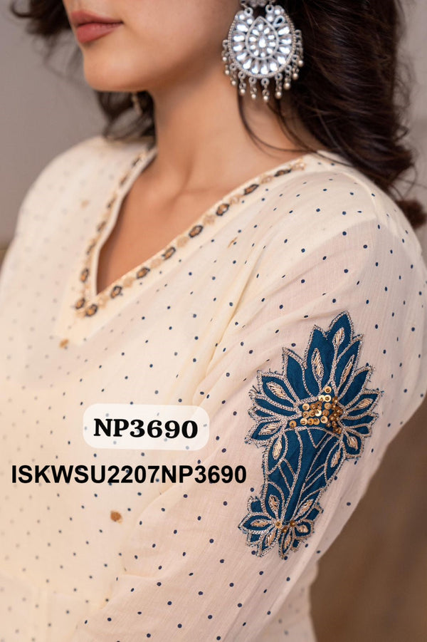 Embroidered Malmal Cotton Anarkali Kurti With Pant And Dupatta-ISKWSU2207NP3690