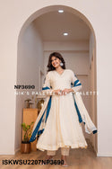 Embroidered Malmal Cotton Anarkali Kurti With Pant And Dupatta-ISKWSU2207NP3690