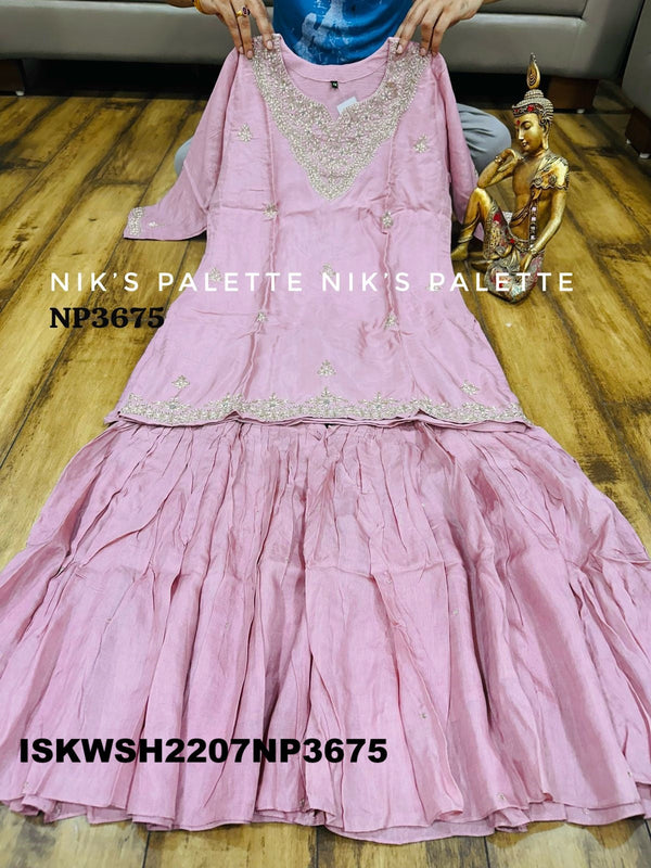 Embroidered Silk Kurti With Sharara And Organza Dupatta-ISKWSH2207NP3675