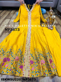 Embroidered Maslin Silk Front Slit Anarkali Kurti With Pant And Chiffon Dupatta-ISKWSU2207NP3673