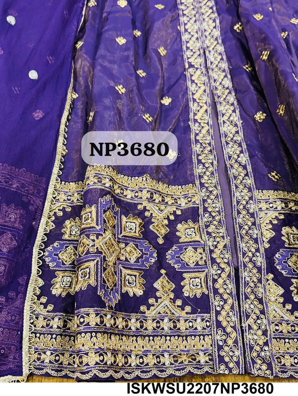 Embroidered Tissue Silk Front Slit Anarkali Kurti With Pant And Sequined Dupatta-ISKWSU2207NP3680
