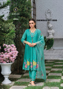 Embroidered Malmal Viscose Chanderi Kurti With Maslin Pant And Organza Dupatta-ISKWSU23071899