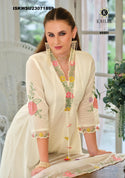 Embroidered Malmal Viscose Chanderi Kurti With Maslin Pant And Organza Dupatta-ISKWSU23071899