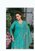 Embroidered Malmal Viscose Chanderi Kurti With Maslin Pant And Organza Dupatta-ISKWSU23071899