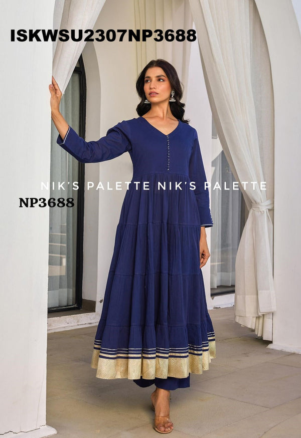 Sequined Malmal Cotton Anarkali Kurti With Pant And Dupatta-ISKWSU2307NP3688/87/86