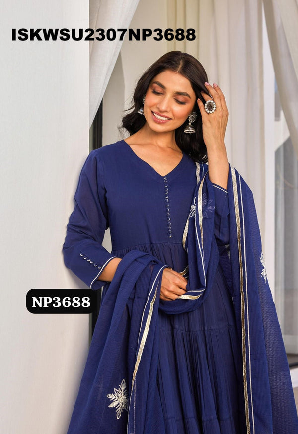 Sequined Malmal Cotton Anarkali Kurti With Pant And Dupatta-ISKWSU2307NP3688/87/86