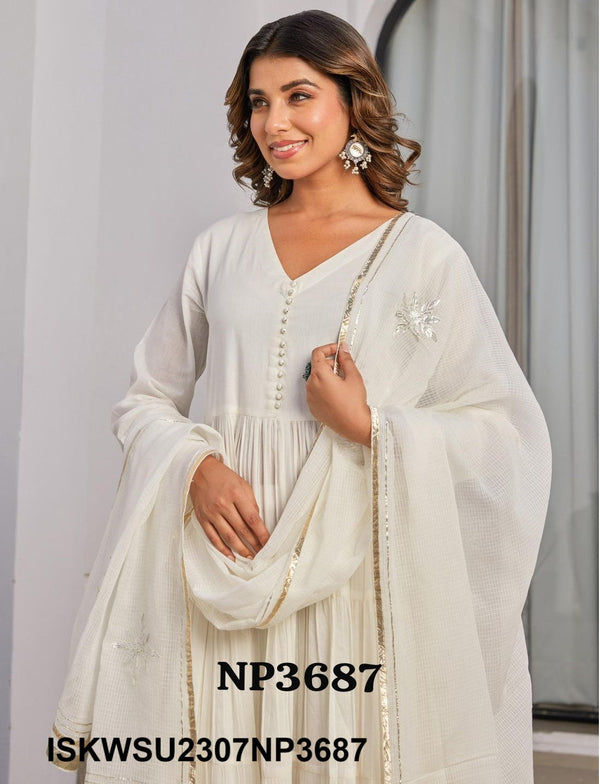 Sequined Malmal Cotton Anarkali Kurti With Pant And Dupatta-ISKWSU2307NP3688/87/86