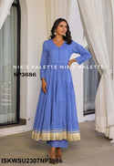 Sequined Malmal Cotton Anarkali Kurti With Pant And Dupatta-ISKWSU2307NP3688/87/86