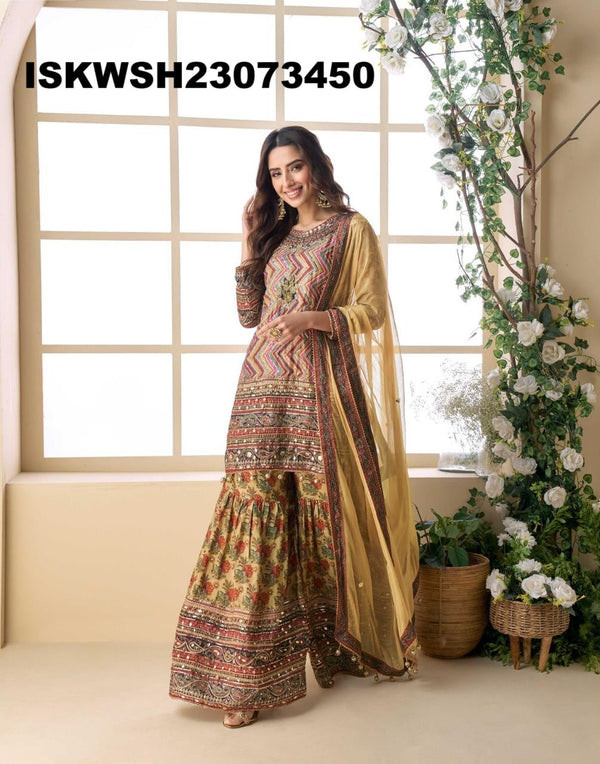 Printed Viscose Crepe Silk Kurti With Sharara And Dupatta-ISKWSH23073450