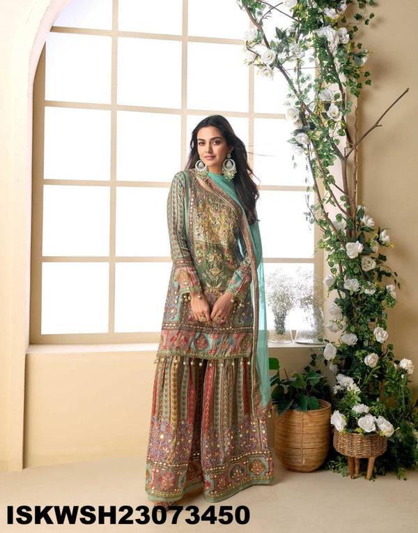 Printed Viscose Crepe Silk Kurti With Sharara And Dupatta-ISKWSH23073450