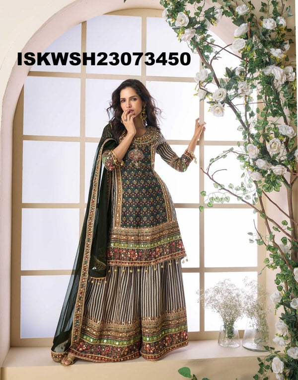 Printed Viscose Crepe Silk Kurti With Sharara And Dupatta-ISKWSH23073450