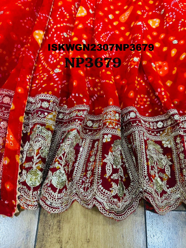 Bandhani Printed Viscose Georgette Gown With Net Dupatta-ISKWGN2307NP3679