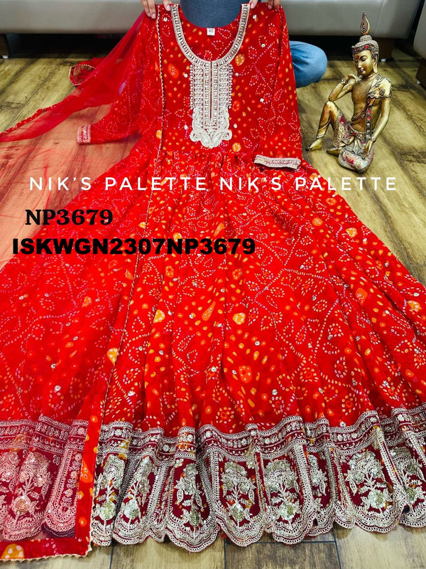 Bandhani Printed Viscose Georgette Gown With Net Dupatta-ISKWGN2307NP3679