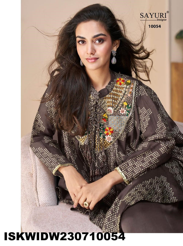 Printed Chinon Poncho Top With Palazzo-ISKWIDW230710054