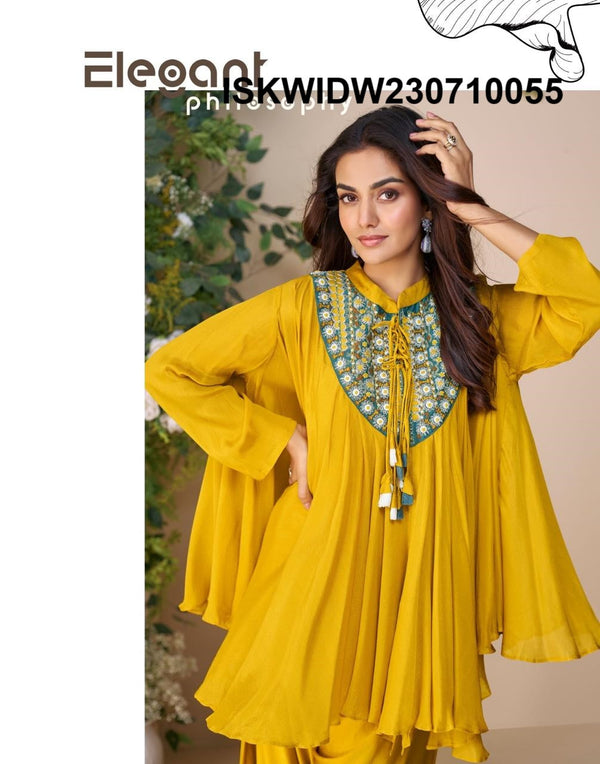 Sequined Chinon Poncho Top With Palazzo-ISKWIDW230710055