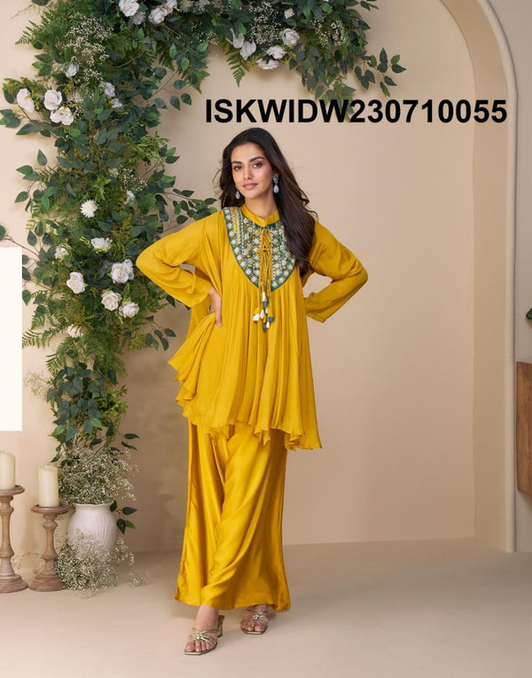 Sequined Chinon Poncho Top With Palazzo-ISKWIDW230710055