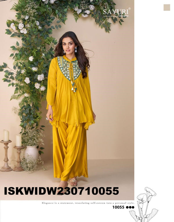 Sequined Chinon Poncho Top With Palazzo-ISKWIDW230710055