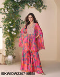 Printed Chinon Poncho Top With Palazzo-ISKWIDW230710058