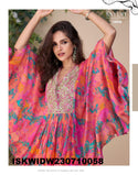 Printed Chinon Poncho Top With Palazzo-ISKWIDW230710058